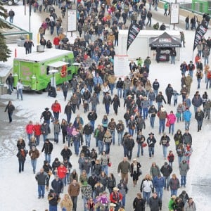 crowd of people at an agricultural trade show