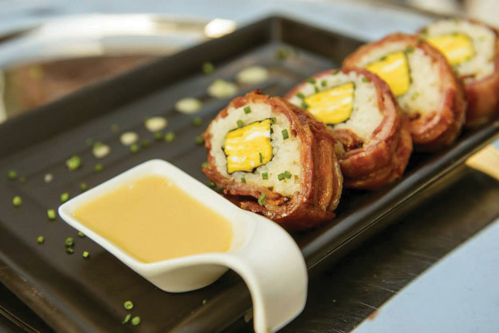 Russell Bird’s signature bacon and egg sushi.