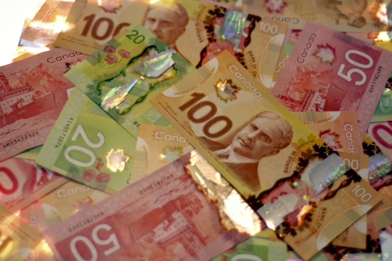 A pile of Canadian currency.