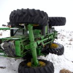 A thief rolled a tractor after he tried to use it as a getaway vehicle on April 2. He was apprehended by Blackfalds RCMP, who pursued him with the help of a local snowmobile.