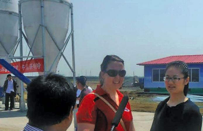 Alberta Nuffield scholar Cheryl Hazenberg is interviewed  during her trip to China.