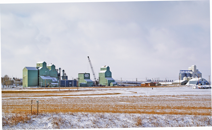 grain elevators in Warner, Alberta