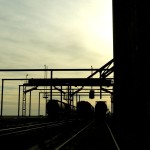 grain terminal at dawn