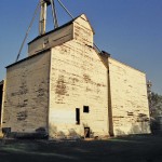The pioneer Mintlaw grain elevator now sits on a farm northeast of Blackfalds,
but hasn’t been used in years.