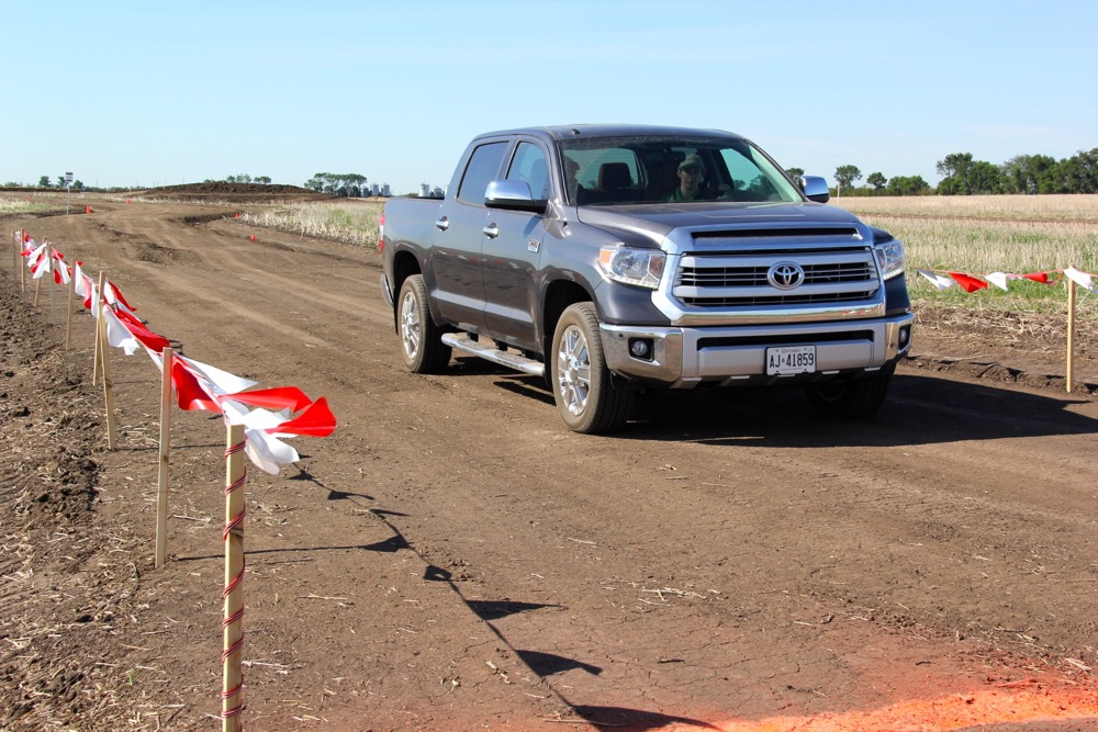 Field editor Lisa Guenther and machinery editor Scott Garvey took a new Toyota pickup onto an off-road test track at the show to film footage for a new e-QuipTV episode.