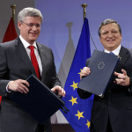 Former European Commission president Jose Manuel Barroso and former prime minister Stephen Harper were all smiles after signing multibillion-dollar trade deal in Brussels in October 2013. But its potential impact is still being gauged.