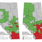 In a 2010 survey, fusarium head blight was found in 13 counties in southern Alberta.
By 2015, the disease had spread north into 22 counties.