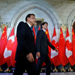 Prime Minister Justin Trudeau and Chinese Premier Li Keqiang arrive at a news conference on Parliament Hill
in September.