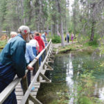 Visitors on the West County Ag tour look at the show ponds at the Raven Brood Trout Station.