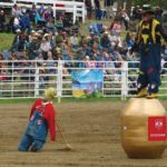 Dennis Halstead provides comic relief between rodeo events, part of his role as a rodeo clown.