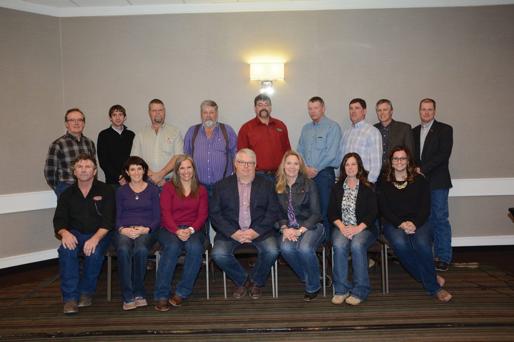 Alberta Beef Producers 2018 board: In the front row (left to right) are John MacArthur (Fairview), Sheila Hillmer (Del Bonita), finance chair Melanie Wowk (Beauvallon), chair Charlie Christie (Trochu), vice-chair Kelly Fraser (Red Deer County), Cathy Sharp (Lacombe), Jesse Williams (Hanna). In the back row are Colin Campbell (Bon Accord), Assar Grinde (Bluffton), Tim Sekura (Rocky Rapids), Ken Stanley (Westlock), Tim Smith (Coronation), past chair Bob Lowe (Nanton), Brad Osadczuk (Jenner), Fred Lozeman (Claresholm) and Chris Israelson (Didsbury). Missing is Garth Porteous (Bow Island).