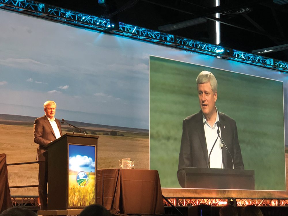 FarmTech attendees gave Stephen Harper a rousing welcome and received in return a blueprint for success in an increasingly protectionist world.