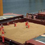 There are a lot of ships, like this one at Tiplam terminal in Santos, loading Brazilian soybeans for shipment to China this spring. The country has been the largest purchaser of American soybeans but stopped buying in early April after being threatened with U.S. tariffs.
