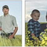 Matt Stanford (left) of Magrath hit 113 bushels per acre on irrigated land in the inaugural Wheat Yield Challenge while Alfred Vandelight from Eaglesham achieved 100 bushels per acre on dryland.