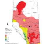 This map, which estimates soil moisture reserves as of May 31, shows most of the province is dry to extremely dry.