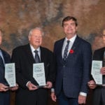 The 2018 Agriculture Hall of Fame inductees (from left, with Agriculture Minister Oneil Carlier) are Ronald Howard, Dietrich Kuhlmann, and Garnet Altwasser.