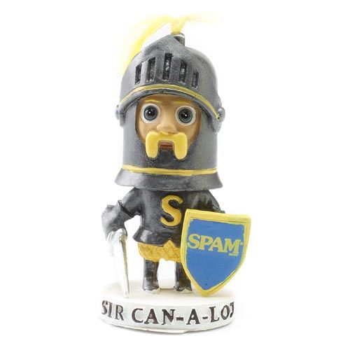 Hormel Foods, the makers of Spam canned lunch meat, introduced its Sir Can-a-Lot character in 2012. The use of the term “spam” to describe unwanted email is believed to be derived less from the product itself and more from a 1970 comedy sketch about Spam by British comedy troupe Monty Python. (Store.Spam.com)
