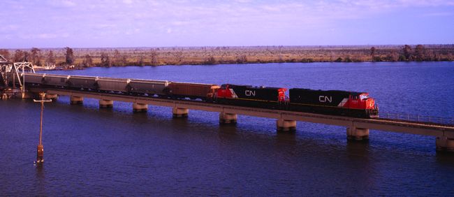 A freight train at Manchac, La., about 75 km east of Baton Rouge. (CN.ca)

