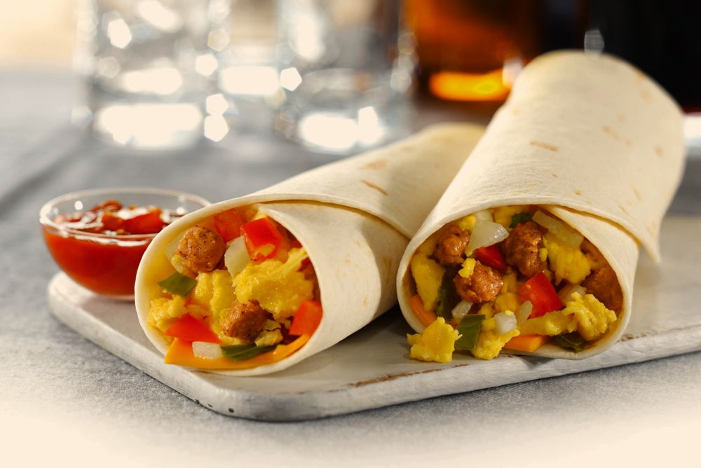 McDonald’s announced Wednesday it will now source five per cent of the eggs used in its breakfast menu items, such as these breakfast burritos, from “cage-free” sources, en route to 100 per cent over the next 10 years. (McDonalds.ca)
