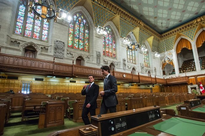 Canadian Prime Minister Justin Trudeau and Mexican President Enrique Pena Nieto on Parliament Hill in Ottawa on June 28. (PMO photo by Adam Scotti)

