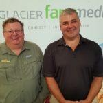 Mike Jubinville (r) and Bruce Burnett at the Ag in Motion 2018 farm show. (Gord Gilmour photo)