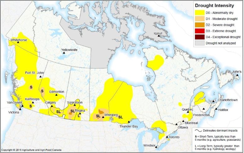 Drought conditions in Canada at June 30, 2018. (Agr.gc.ca)
