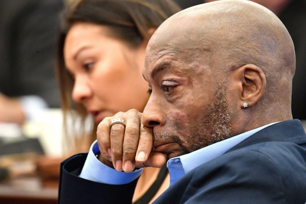 Plaintiff Dewayne Johnson listens as attorney Brent Wisner, not shown, speaks about his condition at trial in San Francisco on July 9, 2018. (File photo: Josh Edelson/Pool via Reuters)
