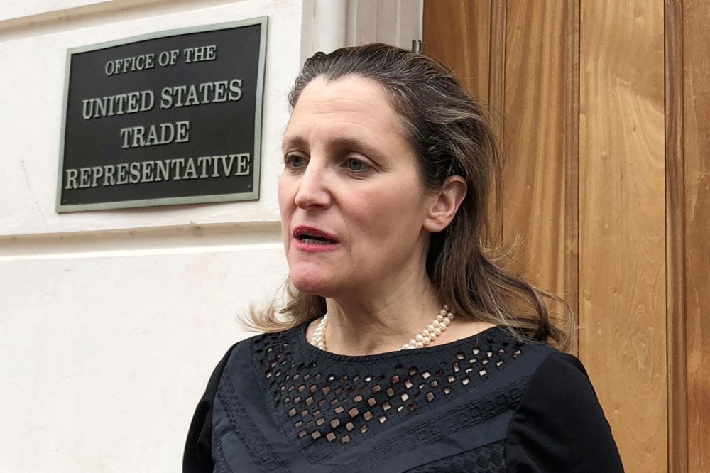 Foreign Minister Chrystia Freeland speaks with reporters in Washington, D.C. on April 25, 2018 after meeting with U.S. Trade Representative Robert Lighthizer to discus NAFTA auto negotiations. (File photo: Reuters/David Lawder)
