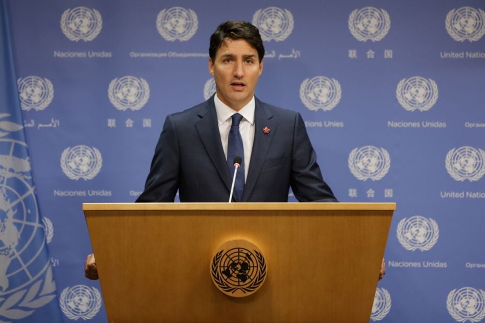 Prime Minister Justin Trudeau speaks at a news conference during the General Assembly of the United Nations in Manhattan on Sept. 26, 2018. (Photo: Reuters/Amr Alfiky)
