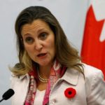 Foreign Minister Chrystia Freeland, shown here Nov. 1 at a press conference in the occupied West Bank, says Canada’s objective remains getting to a Friday signing for the USMCA. (Photo: Reuters/Mohamad Torokman)