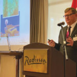 The caption on the slide behind Gary Stanford — ‘Mi explotación’ — means ‘My operation.’ Grain buyers, including ones listening to Stanford in Mexico City were keenly interested in the decisions he makes on his Magrath-area farm.