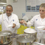 Cigi staff evaluate wheat flour for use in oriental noodles. (Cigi photo)