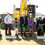 From left are library CEO Michelle Toombs, Wheatland County Reeve Amber Link, Siksika Nation Councillor Reuben (Buck) Breaker, library chair Lynda Lyster, WID chair Dan Shute, Airdrie East MLA Angela Pitt, Strathmore Councillor Denise Peterson, WID general manager David McAllister, and Bow River MP Martin Shields.