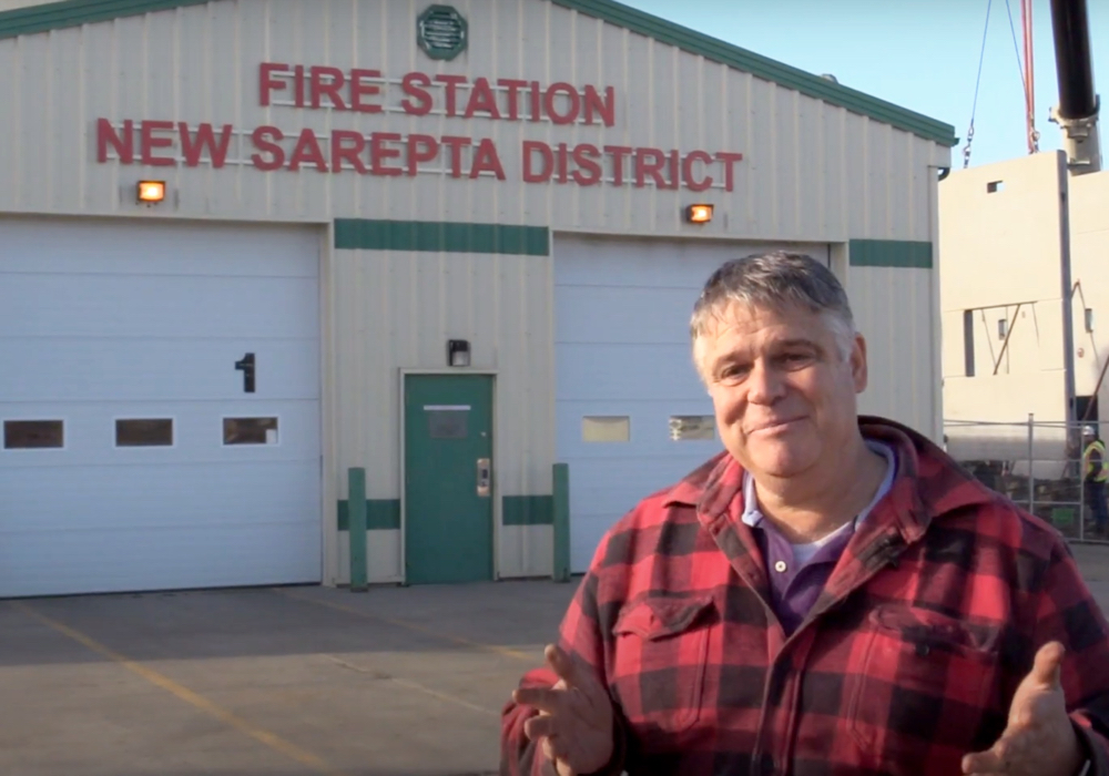 Will Munsey of New Sarepta stands in front of the fire hall that will soon house his meadery. 