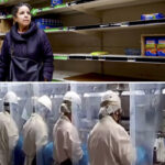 The pandemic started out with fear – including empty supermarket shelves in rich countries like France due to hoarding (at top), and brought many tragedies – including outbreaks in Alberta’s meatpacking plants (at bottom).