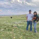 There’s some green now, but pastures at their farm near Del Bonita — like virtually everywhere — have been hit extremely hard this year, says Sheila Hillmer, pictured with son Keeley.