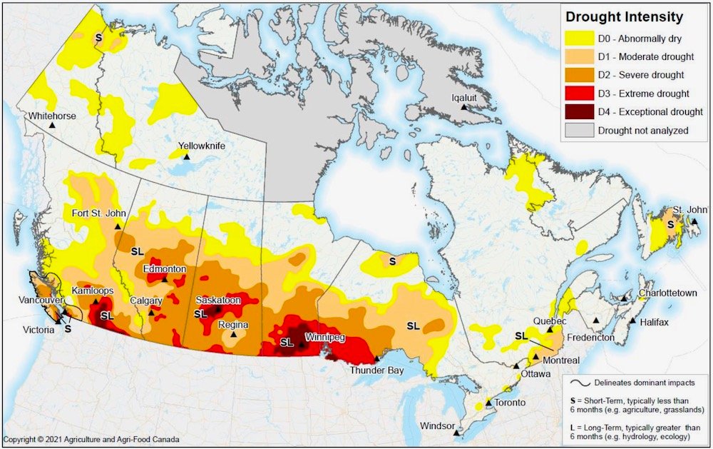 AAFC’s Drought Monitor map as of Aug. 31, 2021.
