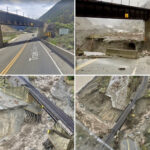 The road view at Tank Hill is dramatic enough: A huge section of Highway 1 was washed away. But it is the aerial view that shows the full scope of the washout — and the amount of restoration work needed. (Tank Hill is located in the Thompson Canyon just east of Lytton, where the Thompson River meets the Fraser River.)