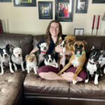 Sharla Willis poses with members of her “horde.” The Westaskiwin dog breeder says business is no longer “crazy” but still solid.