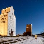This Alberta Pacific Grain elevator in Meeting Creek, a hamlet in Camrose County, is still standing.