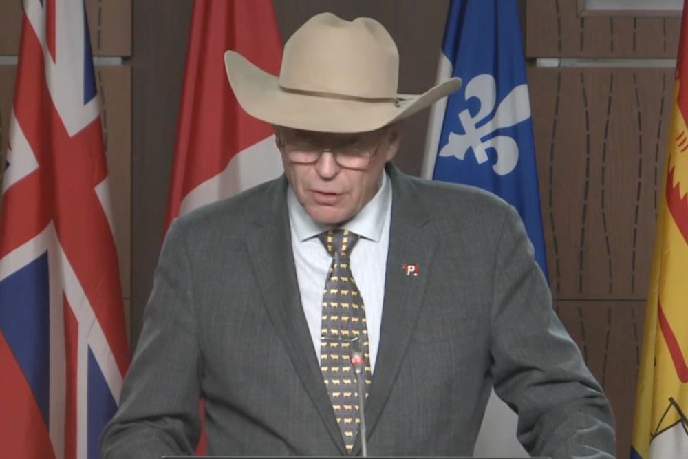 CCA president Bob Lowe speaks at a press conference in Ottawa on March 21, 2022, calling for federal back-to-work legislation to end a work stoppage at Canadian Pacific Railway. (CPAC video screengrab via YouTube)
