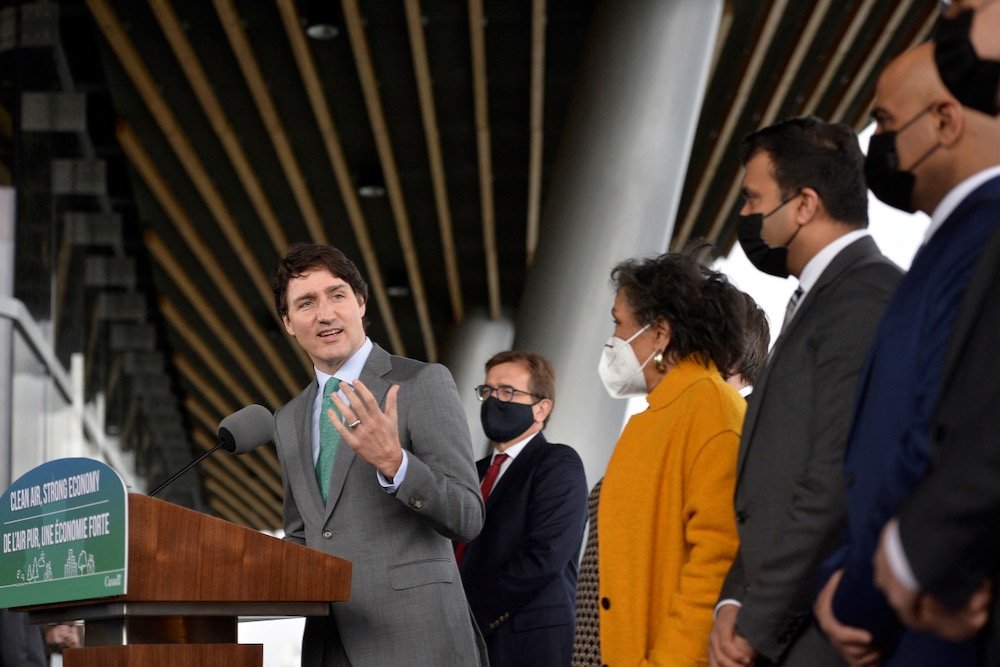 Prime Minister Justin Trudeau speaks to media at the GLOBE Forum 2022 in Vancouver on March 29, 2022. (Photo: Reuters/Jennifer Gauthier)
