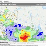 This map shows the percent of average precipitation across the Prairies during the 30-day period ending June 27. Both western and eastern regions received well above average amounts but the rains seemed to miss most of Saskatchewan, with a large portion of the province receiving well below average amounts.