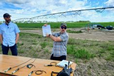 In-ground moisture sensors coupled with advanced software and weather forecasts will substantially improve variable rate irrigation in the coming years, says Mark Johnson (right) of Ensemble Scientific (pictured with Lewis Baarda of Farming Smarter).