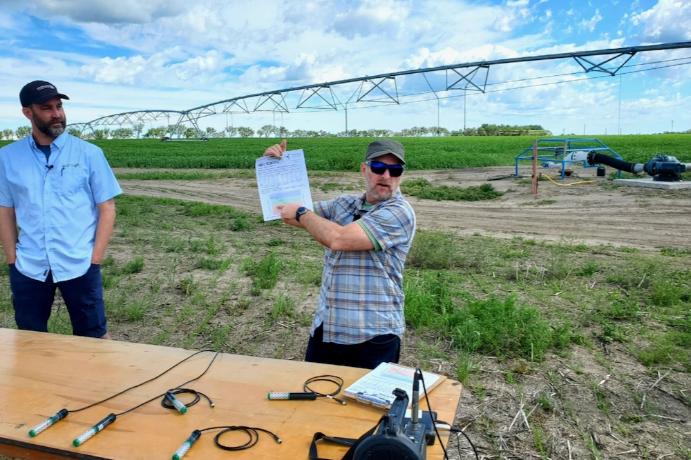 In-ground moisture sensors coupled with advanced software and weather forecasts will substantially improve variable rate irrigation in the coming years, says Mark Johnson (right) of Ensemble Scientific (pictured with Lewis Baarda of Farming Smarter).