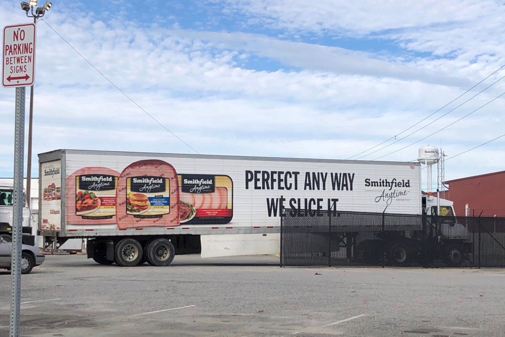 File photo of a truck arriving at a Smithfield Foods pork plant at Smithfield, Va. on Oct. 17, 2019. (Photo: Reuters/Tom Polansek)
