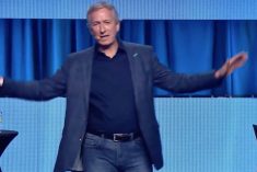 Quebec’s Agriculture Minister Andre Lamontagne speaks to the CAQ’s annual meeting in Drummondville in late May 2022. (Andre Lamontagne video screengrab via Facebook)