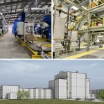 Three examples of how ag-processing is taking root in Alberta: The largest hemp fibre processing plant in the world is up and running in Bruderheim (top left), a relatively new pulse processor in Calgary is already expanding (top right), and construction of a massive new pea processing facility in Strathmore is set to begin in the new year (bottom).