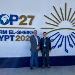 Talking to people about the ecological benefits of cattle production in Canada is extremely important, said Alberta cattle producer Bob Lowe, pictured with CCA official Mitchell Zorrati at the UN climate conference in Egypt last month.