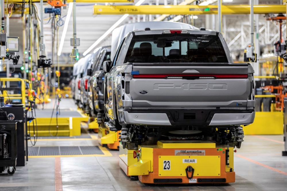 Production of Ford’s F-150 Lightning pickup at Dearborn, Mich. (Media.ford.com)

